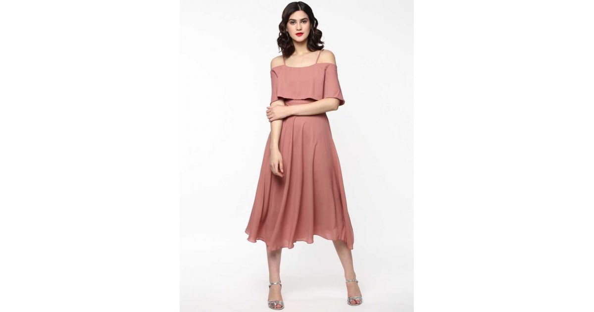 women fit and flare pink dress